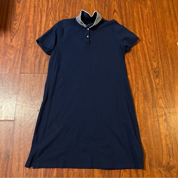Lands' End Womens Navy Blue Cotton Polo Dress Size 18 Striped Neck 2034 - Picture 1 of 8